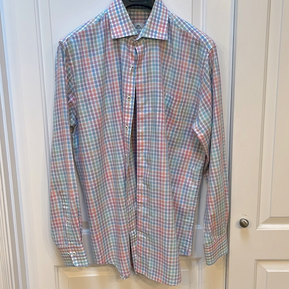 Peter Miller Dress Sport Shirt Multi Color Spread Collar Size Large